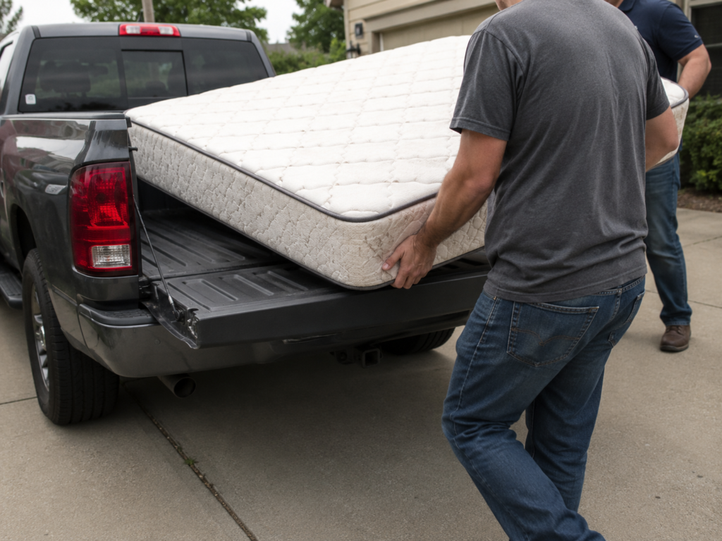 Mattress loaded for disposal pickup in London Ontario